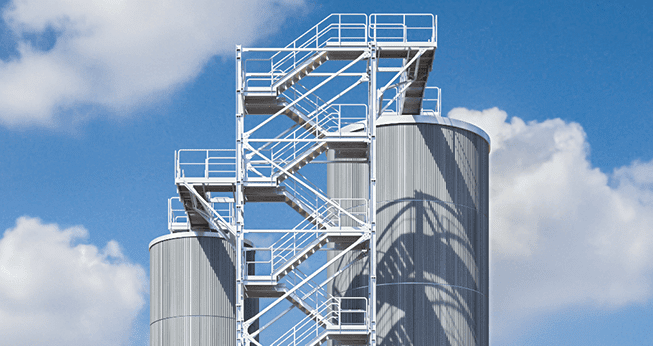 Industrial stairs are used in factories, manufacture and storage areas.